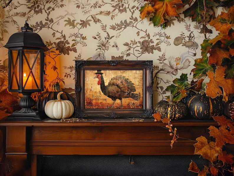 Happy Thanksgiving Decor Rustic Unframed Print - Wall Art Mantle Decor ...