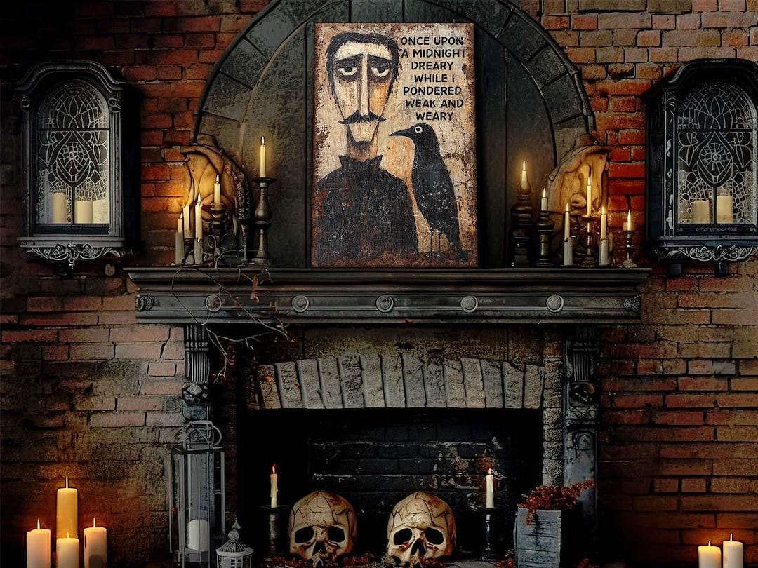 Edgar Allan Poe the Raven - Halloween Decor - Stretched Canvas Print ...