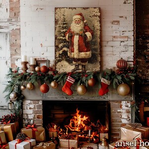 Canvas Wall Art - Primitive Rustic Christmas Mantle Decoration Farmhouse Cottagecore Decor - Small and Large - Victorian Santa afbeelding 12