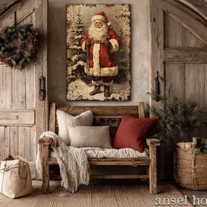 Canvas Wall Art - Primitive Rustic Christmas Mantle Decoration Farmhouse Cottagecore Decor - Small and Large - Victorian Santa afbeelding 5