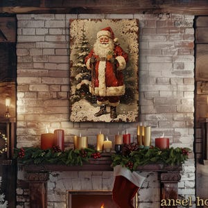 Canvas Wall Art - Primitive Rustic Christmas Mantle Decoration Farmhouse Cottagecore Decor - Small and Large - Victorian Santa afbeelding 18
