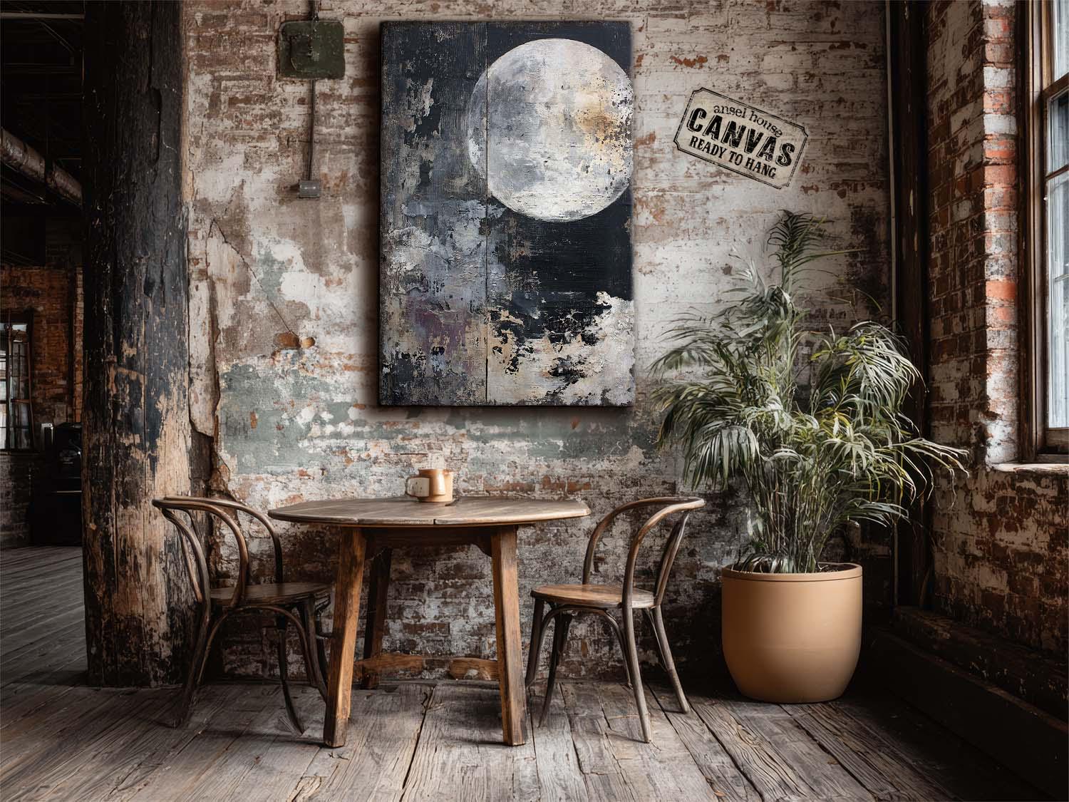 Rustic Moon Rustic Full Moon Abstract Cloud Canvas Wall Art - Vintage Moody Lunar ...