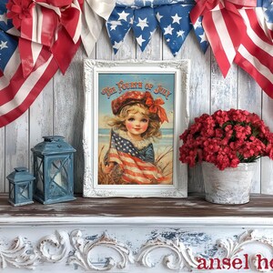 July 4th Patriotic Decor - Unframed Art Print - Independence Day Rustic ...
