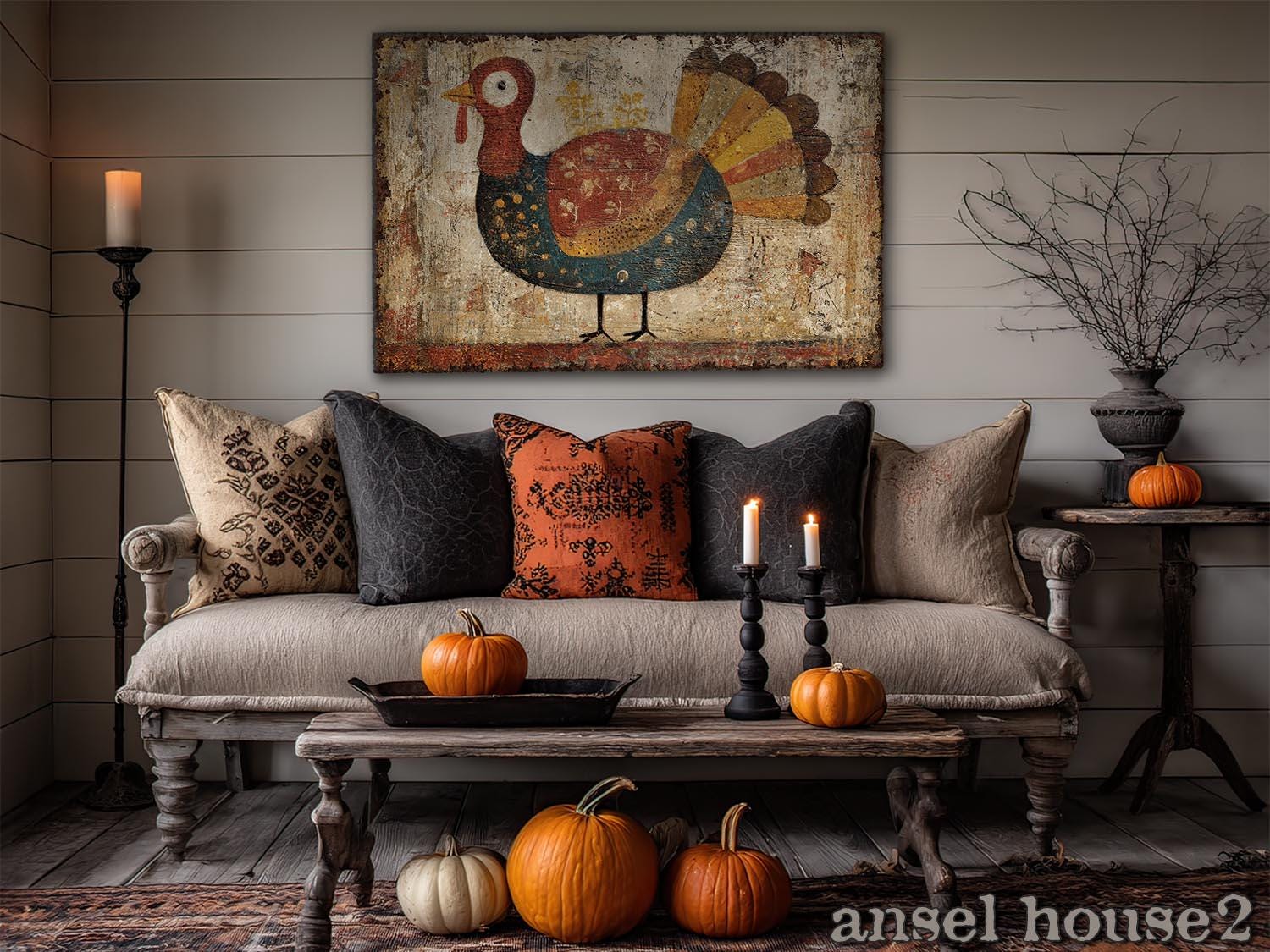 Primitive Thanksgiving Turkey Wall Art – Rustic Fall Farmhouse Decor ...