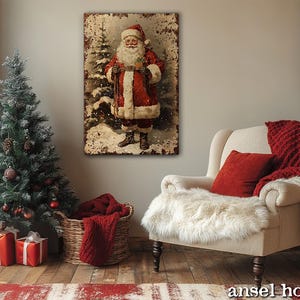 Canvas Wall Art - Primitive Rustic Christmas Mantle Decoration Farmhouse Cottagecore Decor - Small and Large - Victorian Santa afbeelding 17