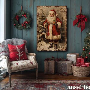 Canvas Wall Art - Primitive Rustic Christmas Mantle Decoration Farmhouse Cottagecore Decor - Small and Large - Victorian Santa afbeelding 19
