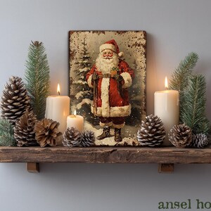 Canvas Wall Art - Primitive Rustic Christmas Mantle Decoration Farmhouse Cottagecore Decor - Small and Large - Victorian Santa afbeelding 4