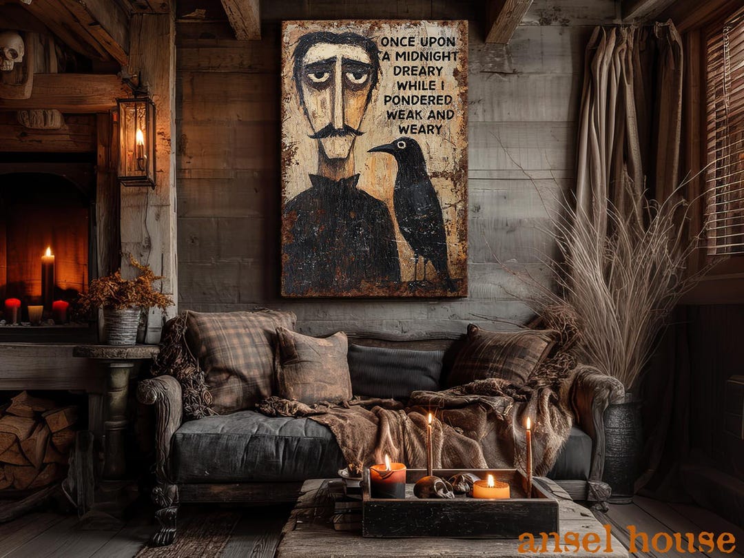 Edgar Allan Poe the Raven - Halloween Decor - Stretched Canvas Print ...