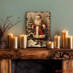 Canvas Wall Art - Primitive Rustic Christmas Mantle Decoration Farmhouse Cottagecore Decor - Small and Large - Victorian Santa afbeelding 9