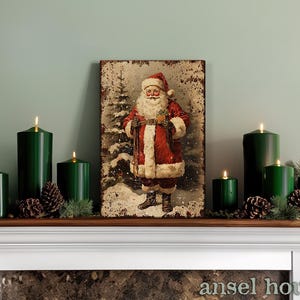Canvas Wall Art - Primitive Rustic Christmas Mantle Decoration Farmhouse Cottagecore Decor - Small and Large - Victorian Santa afbeelding 11