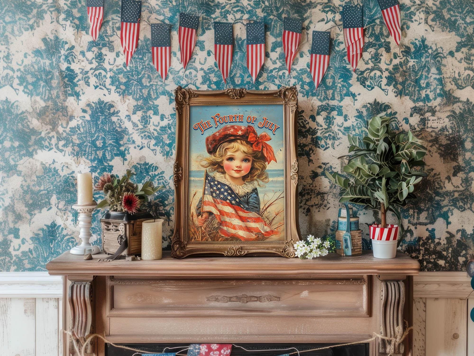 July 4th Patriotic Decor - Unframed Art Print - Independence Day Rustic ...