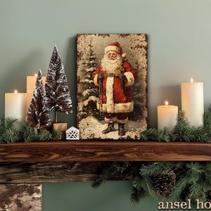 Canvas Wall Art - Primitive Rustic Christmas Mantle Decoration Farmhouse Cottagecore Decor - Small and Large - Victorian Santa afbeelding 15