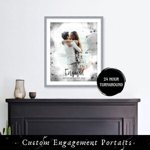 Cadeau pour fiançailles Portrait personnalisé impressions aquarelle cadeau pour femme fiancés couple cadeau personnalisé portrait de couple encadré art mural
