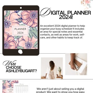 Flower Digital Planner Calendar Goodnotes iPad Planner Digital Notebook 2024 mid-year planner template
