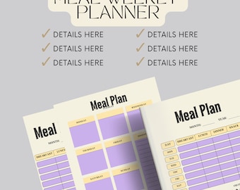 Weekly Meal Planner with Grocery List Printable Template, 7 Day Menu Plan, Food Planner, Health & Fitness