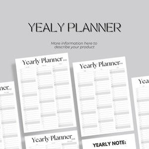 Yearly Planner on 5 Page Landscape, Year At a Glance, Calendar Template PDF, A4/Letter, Printable & Fillable Landscape, Vertical Planner