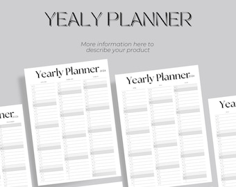 Yearly Planner on 5 Page Landscape, Year At a Glance, Calendar Template PDF, A4/Letter, Printable & Fillable Landscape, Vertical Planner