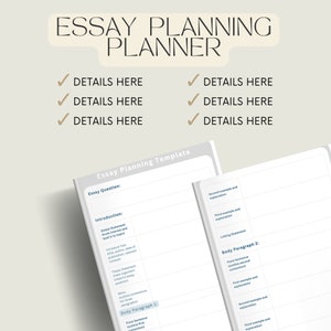 May include: A printable essay planning template with a gray and white color scheme. The template includes sections for an essay question, introduction, body paragraphs, and a conclusion. The template is designed to help students organize their thoughts and ideas before writing an essay.
