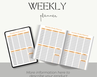 Weekly Study Planner Template, Study Tracker Printable, Weekly Schedule, PDF, A4, A5, Letter, Half Letter Elegant ,Undated Planner Weekly