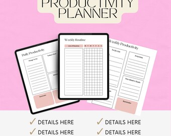 Planificador de productividad Planificador para TDAH para adultos Planificador diario Planificador semanal Planificador mensual Paquete A4 A5 Carta americana Inserciones clásicas HP PDF
