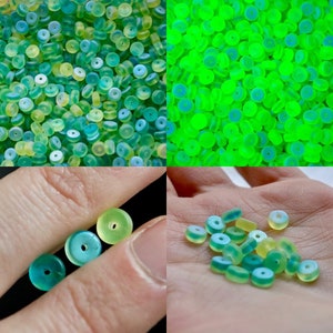 6mm x 3mm UV Uranium Bi-Color Iridescent Vaseline Yellow and Blue Satin Glass Rondelle Beads
