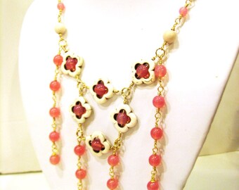Pink Lemonade White Turquoise and Pink Glass necklace set