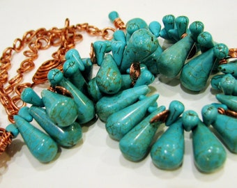 Copper and turquoise fringe necklace set