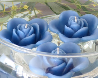 Storm Blue Slate Blue wedding candles, floating rose wedding candles table centerpiece and reception decor. Set of 10 floating rose candles