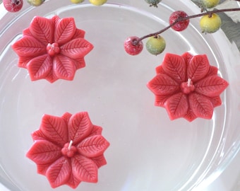 2 Pack Floating Christmas Poinsettia candles Soy flowers