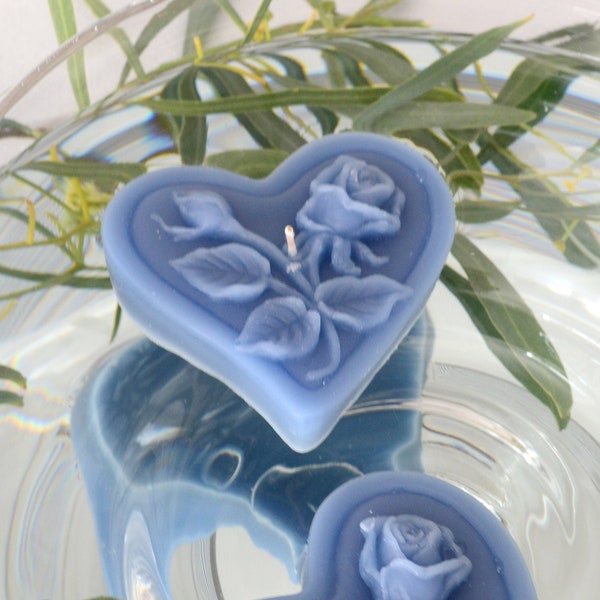 10 pack Storm Blue Slate Blue floating heart candles wedding centerpieces reception decoration Baby shower bridal shower party favors gifts.