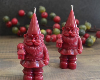 Christmas Gnome Candle, Santa Gnome Garden Candle, Holiday decor, Winter Mantel decoration, Burgundy Red