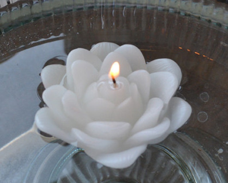 Set of 10 White Lotus floating candles wedding centerpiece, reception table decor, baby shower, bridal shower party image 2
