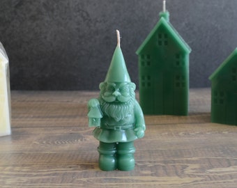 Christmas Gnome Candle, Santa Gnome Garden Candle, Holiday decor, Winter Mantel decoration, Winter Green