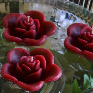 Burgundy wedding candles, Floating rose wedding candles for table centerpiece and reception decor. Set of 10 floating rose candles.