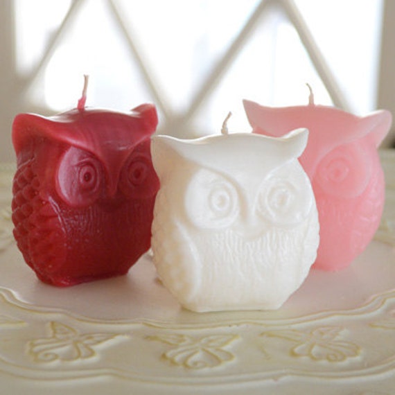 Valentine's Day Candles Owl Candles 3 pack in Red White Etsy