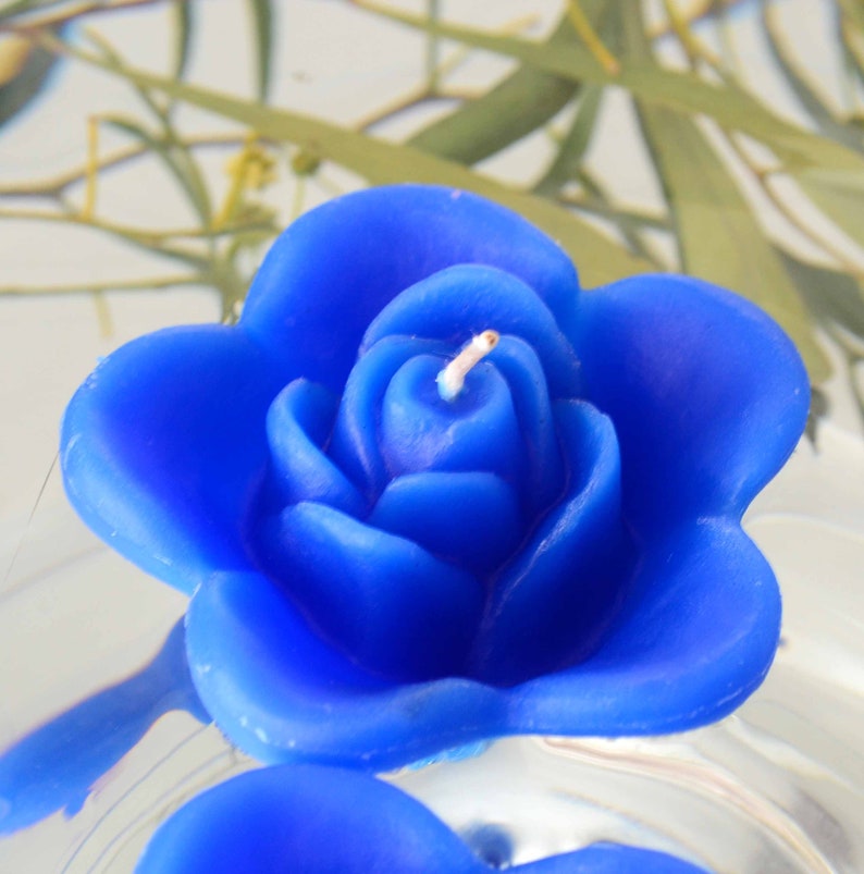 10 Blue floating rose wedding candles for table centerpiece and reception decor. image 1