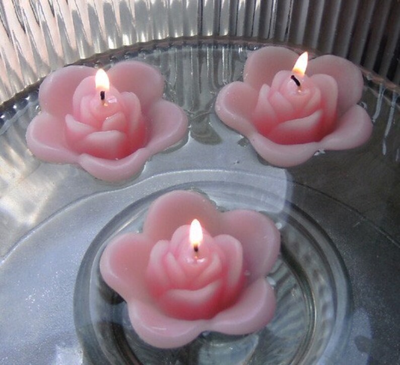 10 Light Pink Floating Rose Wedding Candles for Table Etsy