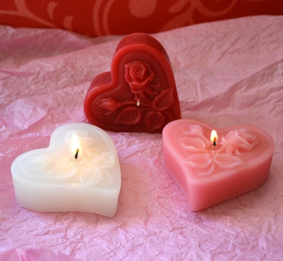 Three Little Hearts Heart Shaped Hot Pink Candles With Tray