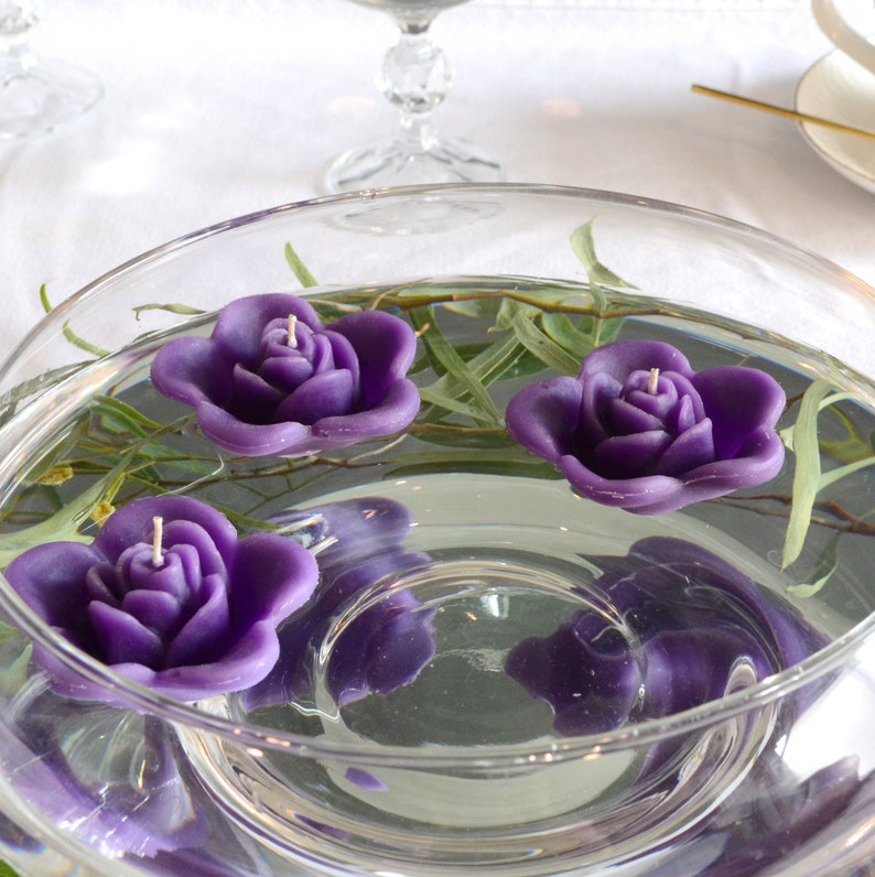 10 pk Purple floating ROSE candles wedding centerpieces reception decoration Baby shower bridal shower party favors gifts. image 2