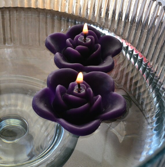 12 Purple floating rose wedding candles for table centerpiece Etsy