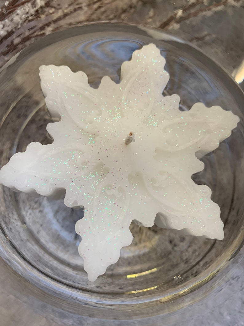 Set of 2 Elegant White Winter Snowflake Floating Candles Etsy