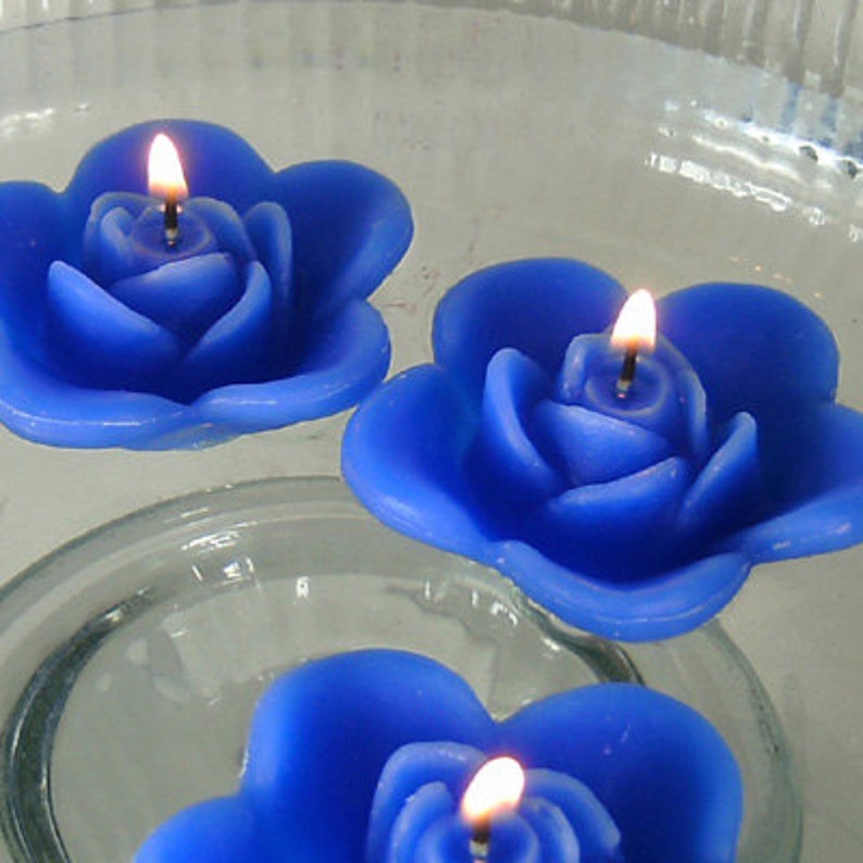 10 Blue floating rose wedding candles for table centerpiece and reception decor. image 3