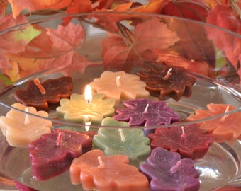 Fall leaf wedding candles, thanksgiving centerpiece Maple and Oak floating leaves candles. fall and autumn home decor