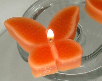 8 Tropical Coral Orange Butterfly Floating Candles wedding receptions table centerpiece and decor