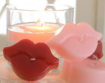 KISS CANDLES set of 4 Valentine's Day Candle LIP shaped in Red and Pink