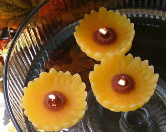 Set of 10 Sunflower floating candles wedding reception centerpeice fall autumn
