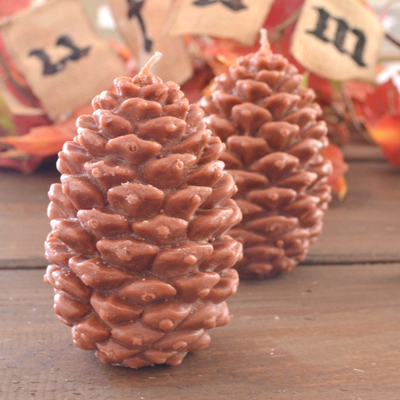 Pine cone candle wedding centerpiece thanksgiving table decor all natural wax, Woodland winter, cabin retreat decor image 2