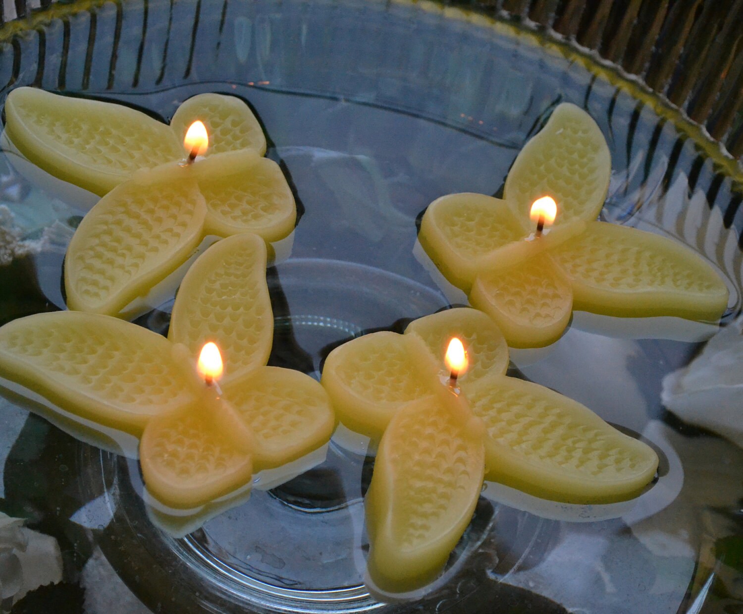 Set of 8 Light Yellow Butterfly Floating Candles wedding receptions table centerpiece and decor