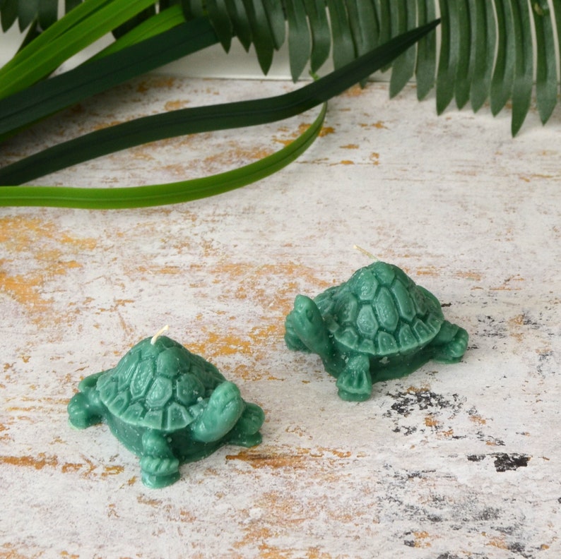 Turtle Baby Shower Set of 2 Mini Turtle candles, cupcake birthday cake candles wedding party favors image 1