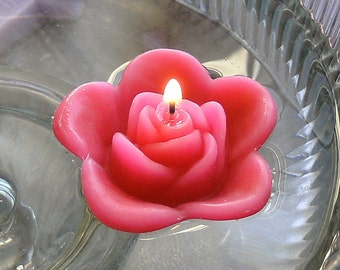 10 Watermelon Hot Pink floating rose wedding candles for table centerpiece and reception decor.